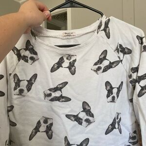 Forever 21 White and Black Dog Print Long Sleeve Tee